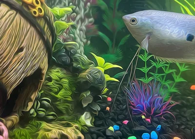 Aquarium with an Opaline or Blue Gourami – Digital Illustration
