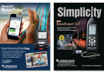2 ads for Larson Davis featuring their NoiseTutor Sound Monitoring System and SoundExpert LxT Meter