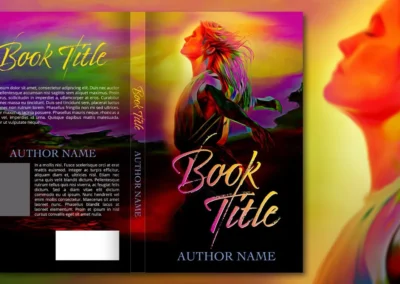 Self help cover design with title graphic. Colorful women taking a breath on colorful hillside.
